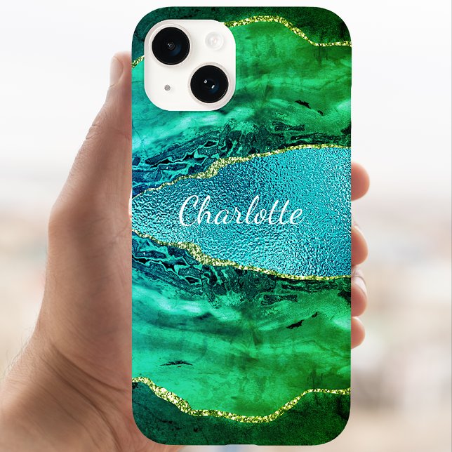 Smaragdgrün-blaue Agarate-Marmornamenskript Case-Mate iPhone 14 Hülle (Von Creator hochgeladen)