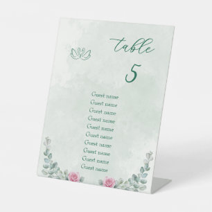 Smaragdgrün & Blush-Rosen-Hochzeitstischnummer Sockelschild