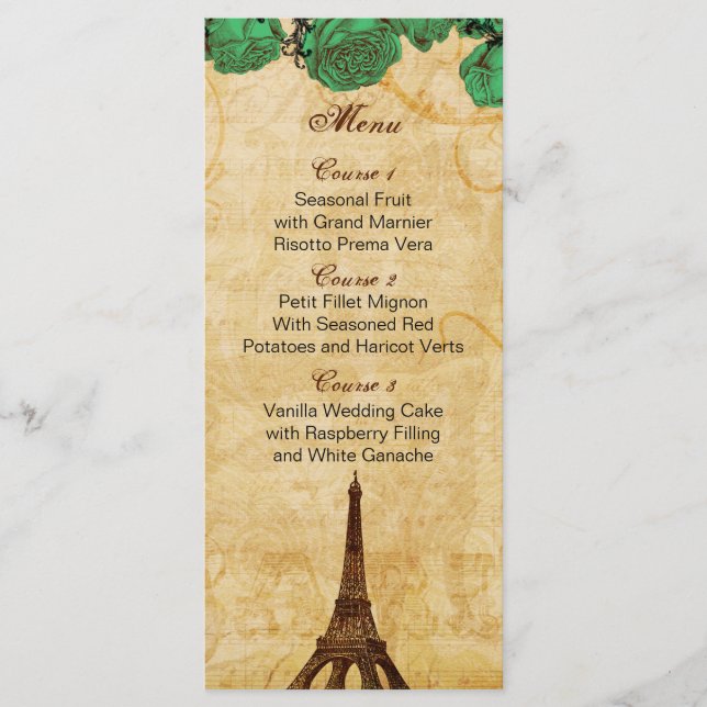 Smaragdgrün eiffelturm Paris Hochzeitskarte Menükarte (Vorderseite)