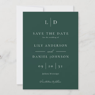 Smaragdgrün Elegant Minimalist Monogramm Hochzeit Save The Date