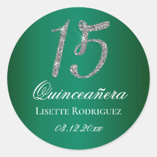 Smaragdgrün Faux Glitter 15 Quinceanera Runder Aufkleber