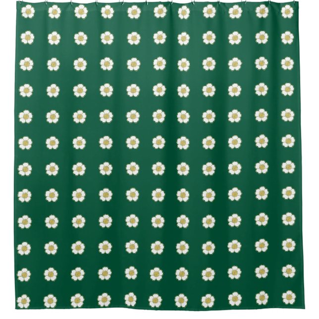 smaragdgrün-gelb-weiße Buttercup-Blume Duschvorhang (Vorderseite)