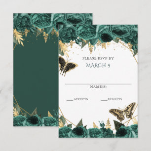 Smaragdgrün Gold Blumen Schmetterlinge Quinceanera RSVP Karte