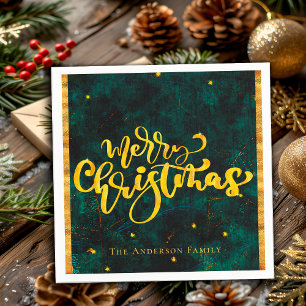 Smaragdgrün Gold Frohe Weihnachten Elegante Schrif Serviette