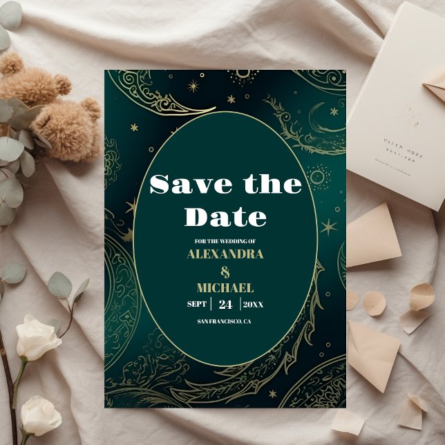 Smaragdgrün Gold Himmlische Hochzeit Save The Date (Von Creator hochgeladen)