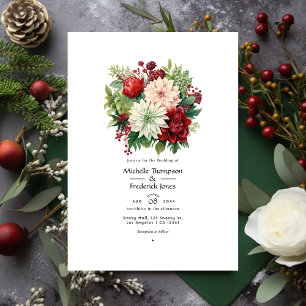 Smaragdgrün, Granatrot und Schneewweiß Hochzeit Einladung