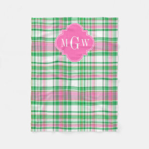 Smaragdgrün Hellrosa Weiß Preppy Madras Monogramm Fleecedecke