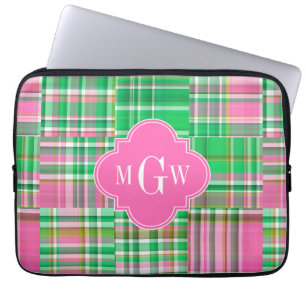Smaragdgrün Hot Pink Preppy Patchwork Madras Monog Laptopschutzhülle