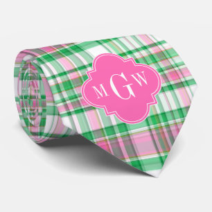 Smaragdgrün Hot Pink Wht Preppy Madras Monogramm Krawatte