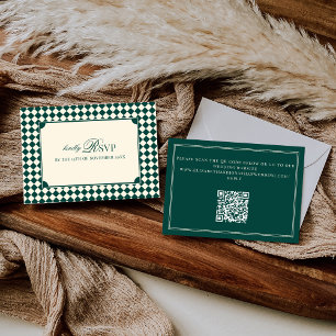 Smaragdgrün kariert Old Money QR-Code Hochzeit RSVP Karte