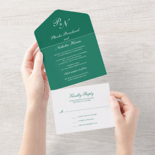 Smaragdgrün Klassisch Elegante Hochzeit All In One Einladung