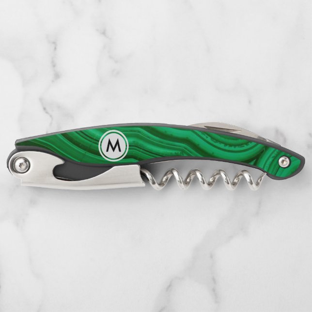Smaragdgrün-Malachit-Beschaffenheit mit Monogramm Kellnermesser (Vorderseite)