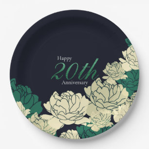 Smaragdgrün Rose zum 20. Jubiläum Pappteller