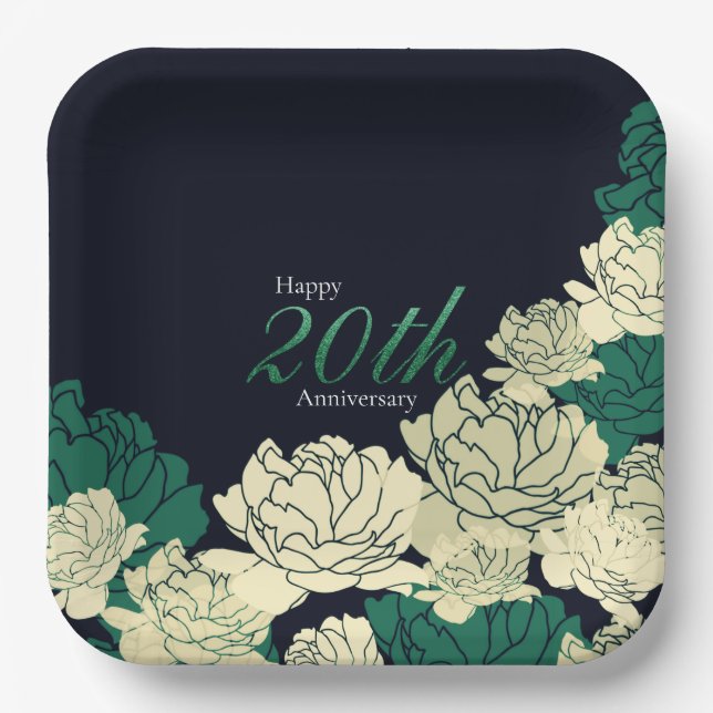 Smaragdgrün Rose zum 20. Jubiläum Pappteller (Vorderseite)
