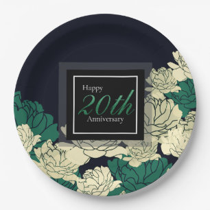 Smaragdgrün Rose zum 20. Jubiläum Pappteller