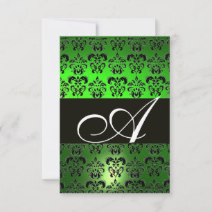 SMARAGDgrün-SCHWARZ-WEISSES DAMAST-MONOGRAMM-UAWG RSVP Karte