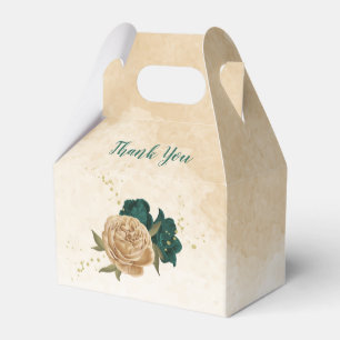 Smaragdgrün und beige goldene Blume Hochzeit Geschenkschachtel