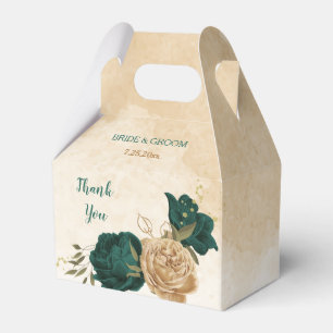 Smaragdgrün und beige goldene Blume Hochzeit Geschenkschachtel