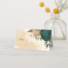Smaragdgrün und beige goldene Blume Platzkarte