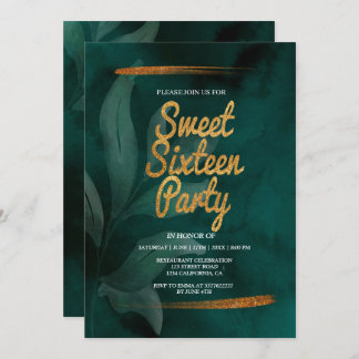 smaragdgrün und Blätter süß 16 Einladung