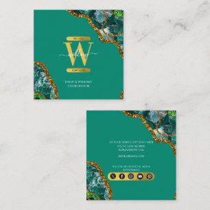 Smaragdgrün und Gold Achat Geode Glitter Monogramm Quadratische Visitenkarte
