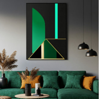 Smaragdgrün und Gold Art Deco Geometrisch Abstrakt Poster