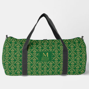 Smaragdgrün und Gold nahtloses Damastmuster Duffle Bag