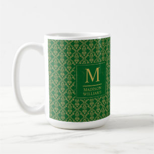 Smaragdgrün und Gold nahtloses Damastmuster Kaffeetasse
