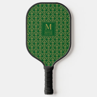 Smaragdgrün und Gold nahtloses Damastmuster Pickleball Schläger