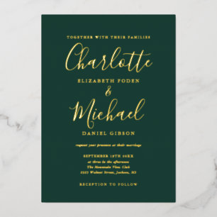 Smaragdgrün und Gold Schrift Hochzeit Gold Folieneinladung