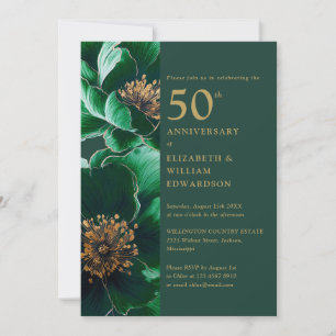 Smaragdgrün und goldene Blüte 50 Jahre alt Einladung
