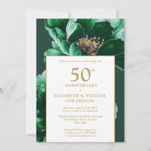 Smaragdgrün und goldene Blüte 50 Jahre alt Einladung