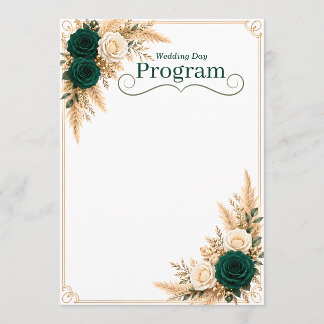 Smaragdgrün und goldene Hochzeitsprogrammvorlage Programm (Vorderseite)