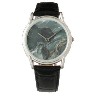 Smaragdgrün und goldener Marmor, Marmor Hintergrun Armbanduhr