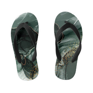 Smaragdgrün und goldener Marmor, Marmor Hintergrun Kinderbadesandalen