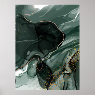 Smaragdgrün und goldener Marmor, Marmorhintergrund Poster
