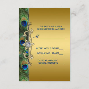Smaragdgrün-und Goldpfau-Hochzeit UAWG RSVP Karte