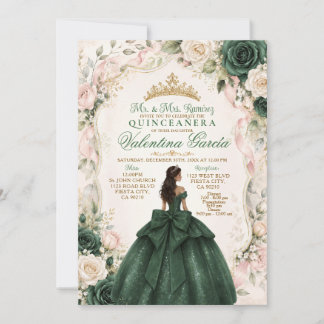 Smaragdgrün und Rosé Quinceañera Einladung