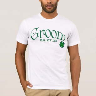Smaragdgrün-und Weiß-Kleeblatt-Bräutigam-T - Shirt