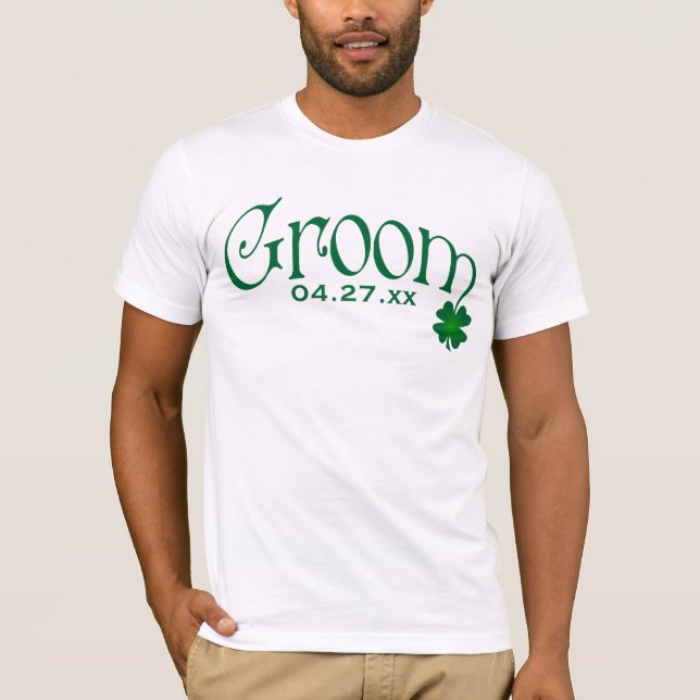 Smaragdgrün-und Weiß-Kleeblatt-Bräutigam-T - Shirt (Vorderseite)
