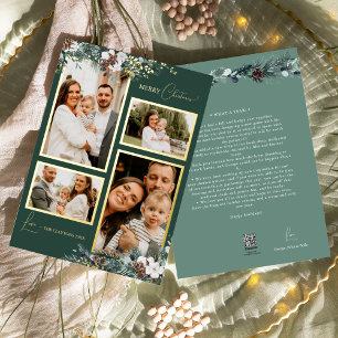 Smaragdgrün Vintage Vierer Fotocollage Folien Feiertagskarte