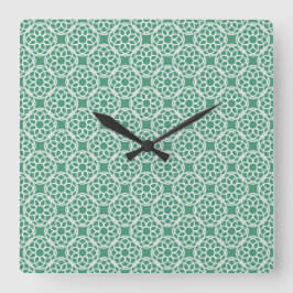 Smaragdgrün-weißes geometrisches nahtloses Muster Quadratische Wanduhr