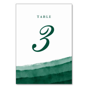 Smaragdgrüne Aquarell-Hochzeit Tischnummer