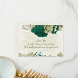 smaragdgrüne beige Blume botanische Hochzeit Dankeskarte