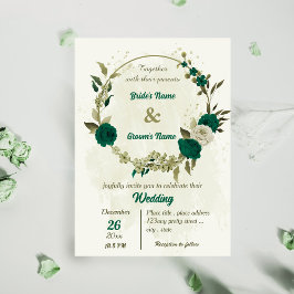 smaragdgrüne beige Blume botanische Hochzeit Einladung