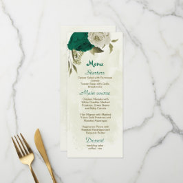 smaragdgrüne beige Blume botanische Hochzeit Menükarte