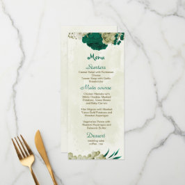 smaragdgrüne beige Blume botanische Hochzeit Menükarte