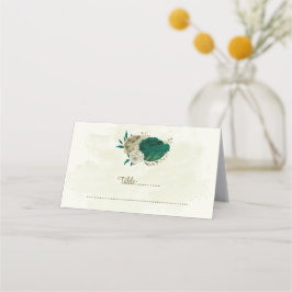 smaragdgrüne beige Blume botanische Hochzeit Platzkarte