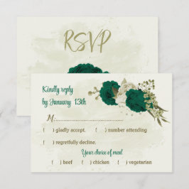 smaragdgrüne beige Blume botanische Hochzeit RSVP Karte