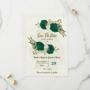 smaragdgrüne beige Blume botanische Hochzeit Save The Date